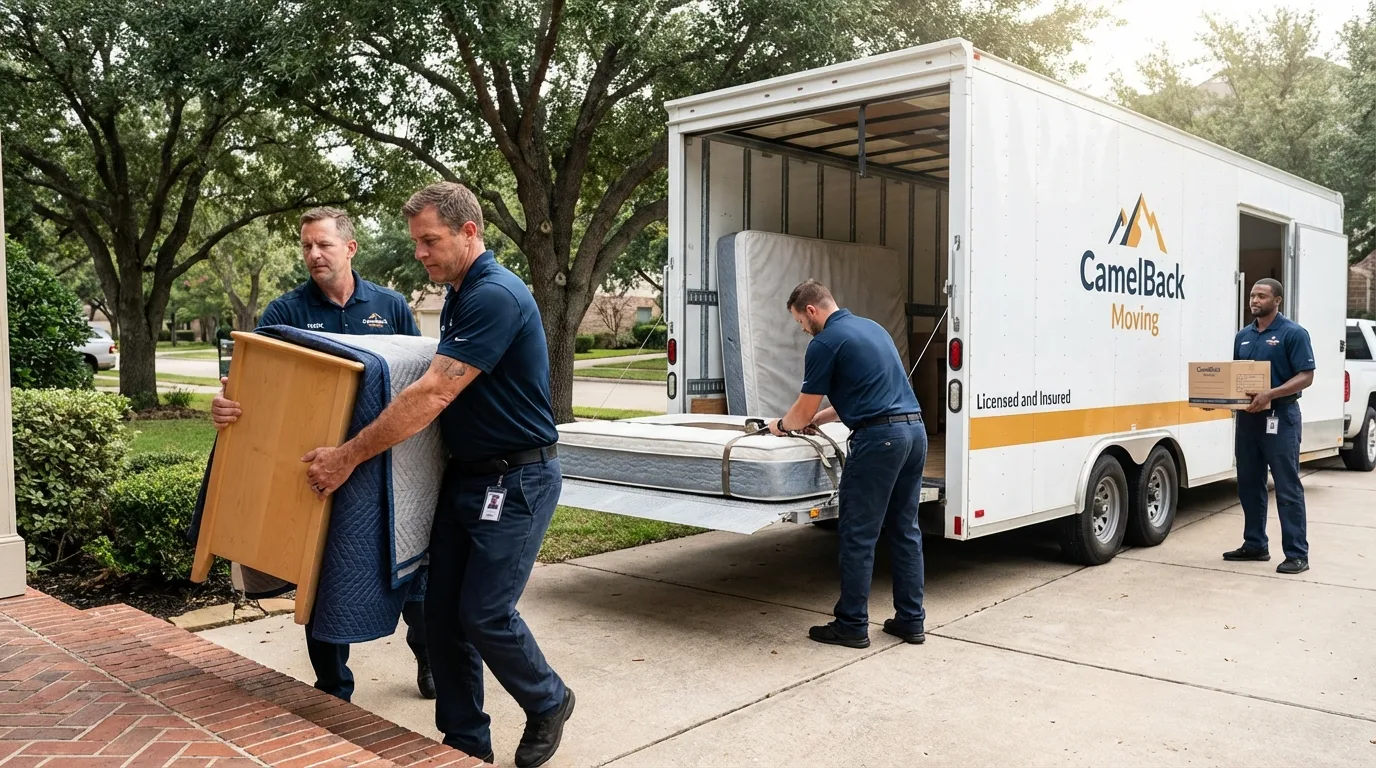 Crew loading residential truck for cross-state move from Golden Meadow, LA