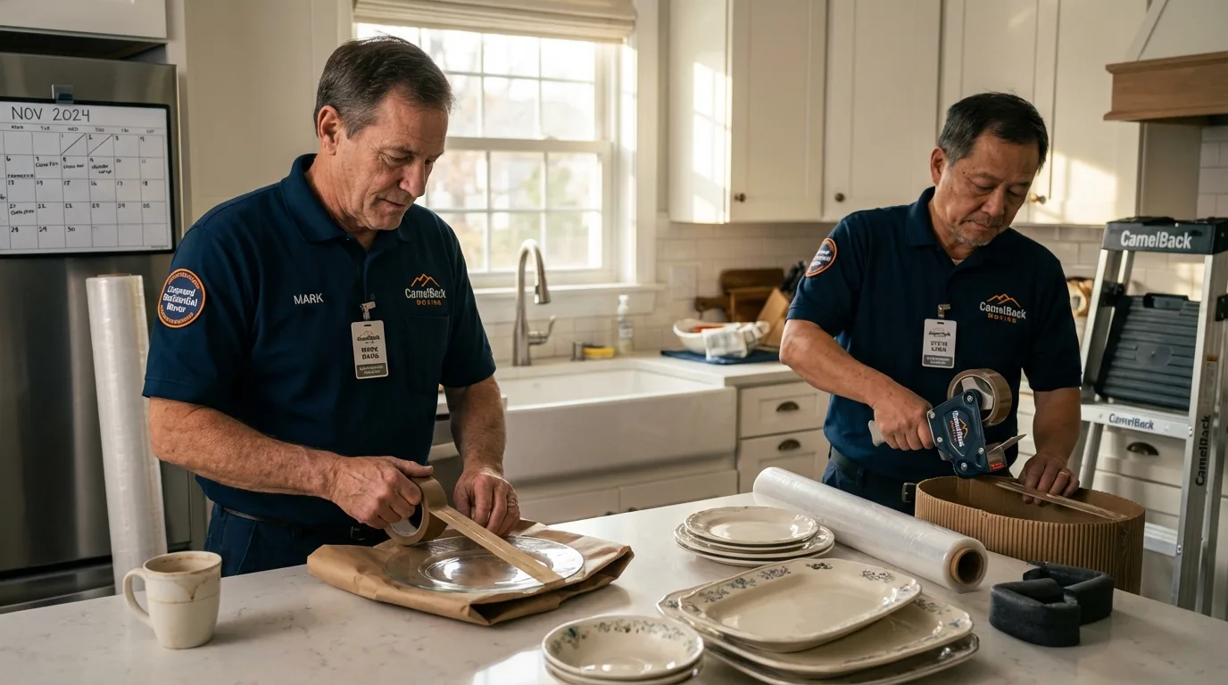 Professional crew packing kitchen dishware in Golden Meadow, LA